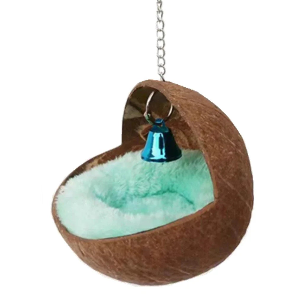 Bird Coconut Shell Nest Hanging Natural Coconut Shell with Cushion Parrot Hammock Swing House Bird Cage Accessories