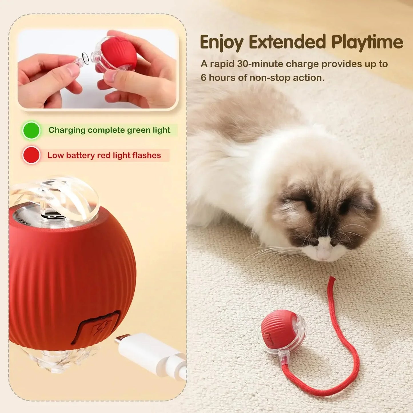 Smart Cat Interactive Ball, Automatic Rolling Ball with Tail, Rechargeable Smart Pet Interactive Toy, Intelligent Mouse for Cat