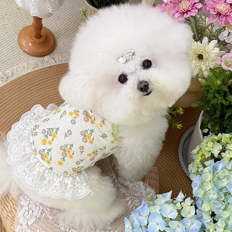 Floral Print Dog Dress Summer Thin Dog Clothes Fashion Puppy Princess Skirt Cute Lace Cat Dress Pet Suspender Vest Dog Apparel
