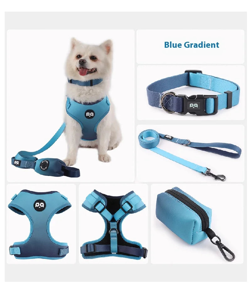 Printed Dog Harness & Leash Set - Adjustable Chest Back Collar for Secure & Stylish Walks