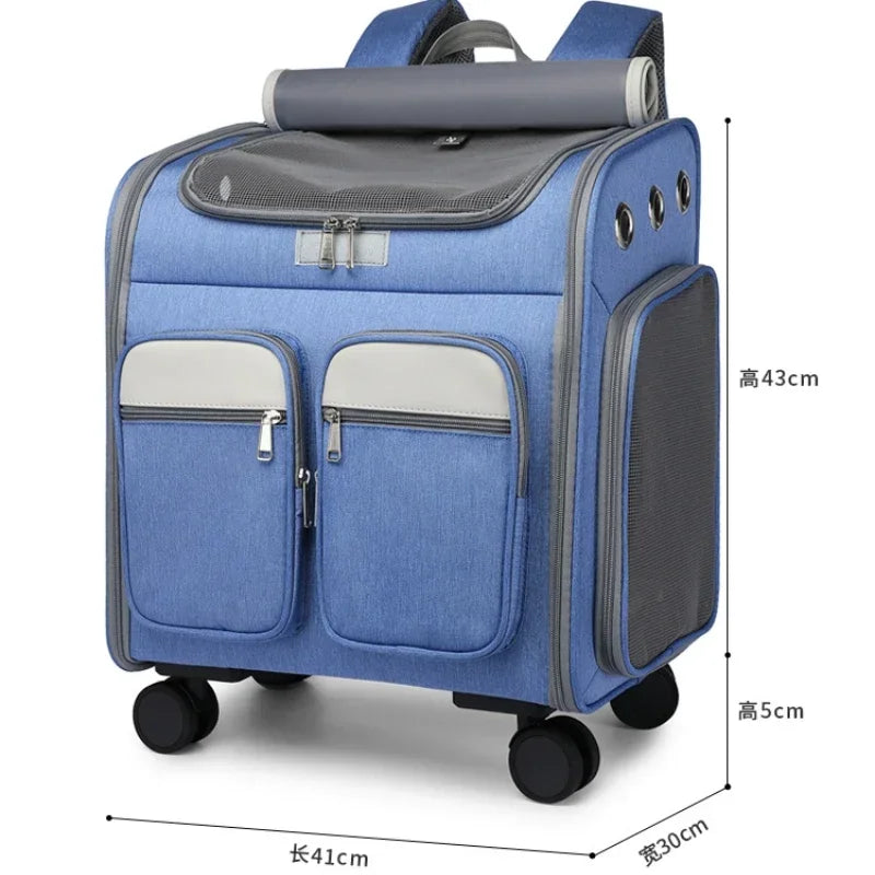 2 In 1 Large Pet Backpack Cat Stroller Pet Carrier with Wheels Portable Foldable Tie-Rod Bag Cat and Dog Travel Carrier Bag