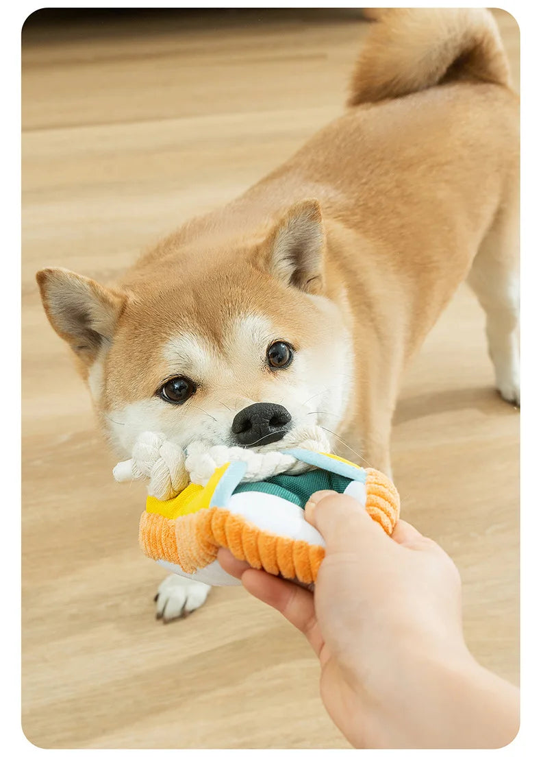 Dog Slippers Shape Squeak Toy Teeth Grinding Bite Resistant Shoes Toy With Cotton Rope Pet Chewing Toys Dog Toys Dog Accessories