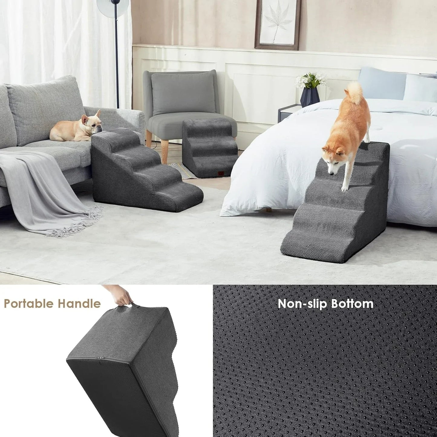 Curved Dog Stairs Ramp for High Beds , Dog Steps for Small Dogs and Cats, Pet Stairs for High Bed Climbing, Non-Slip Balanced