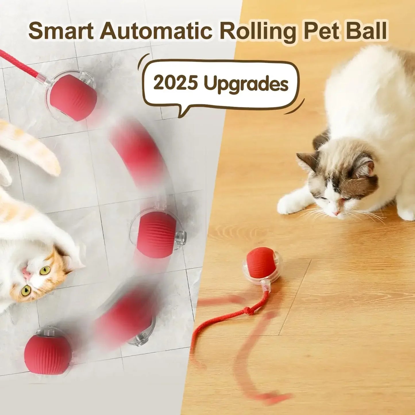 Smart Cat Interactive Ball, Automatic Rolling Ball with Tail, Rechargeable Smart Pet Interactive Toy, Intelligent Mouse for Cat