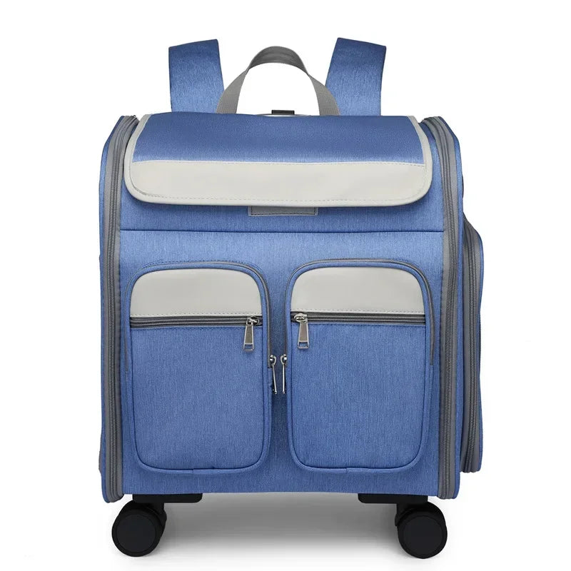 2 In 1 Large Pet Backpack Cat Stroller Pet Carrier with Wheels Portable Foldable Tie-Rod Bag Cat and Dog Travel Carrier Bag