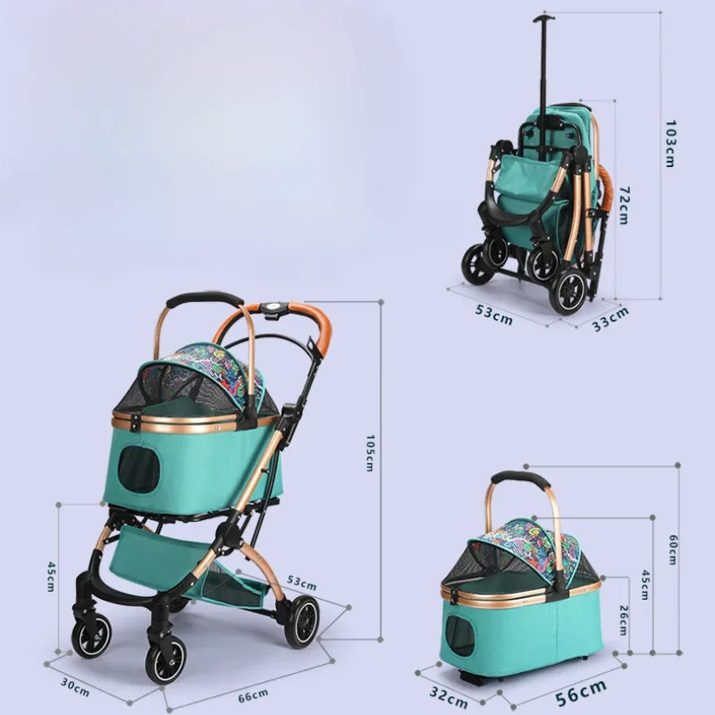 Lightweight Foldable Pet Stroller Small Dog Stroller Detachable Pet Stroller Universal for Cats and Dogs Foldable Pet Car