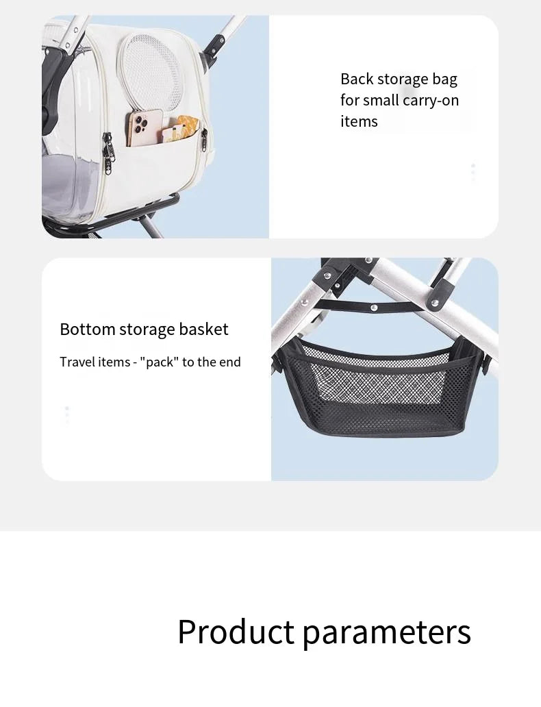 2023 New Transparent Pet Cart Dog and Cat Walking Cart Small Medium Sized Dog Pulled Stroller Lightweight Foldable Detachable