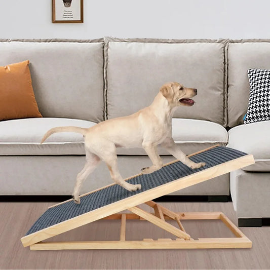 ‌Adjustable Wooden Pet Stairs & Ramp - Foldable Dog Steps for Indoor Cats, Portable Climbing Frame with Anti-Slip Surface