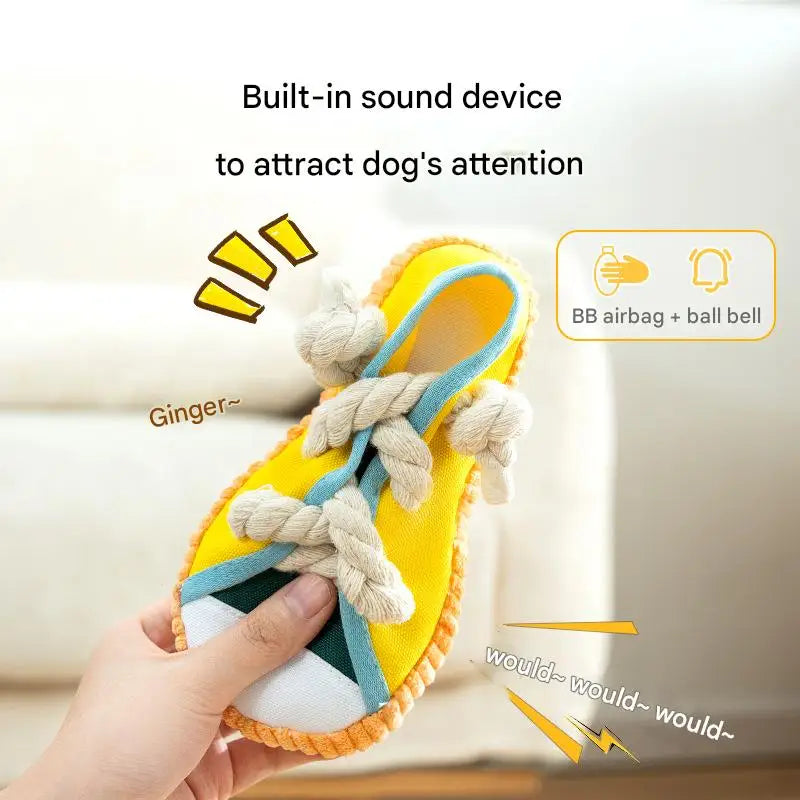 Dog Slippers Shape Squeak Toy Teeth Grinding Bite Resistant Shoes Toy With Cotton Rope Pet Chewing Toys Dog Toys Dog Accessories