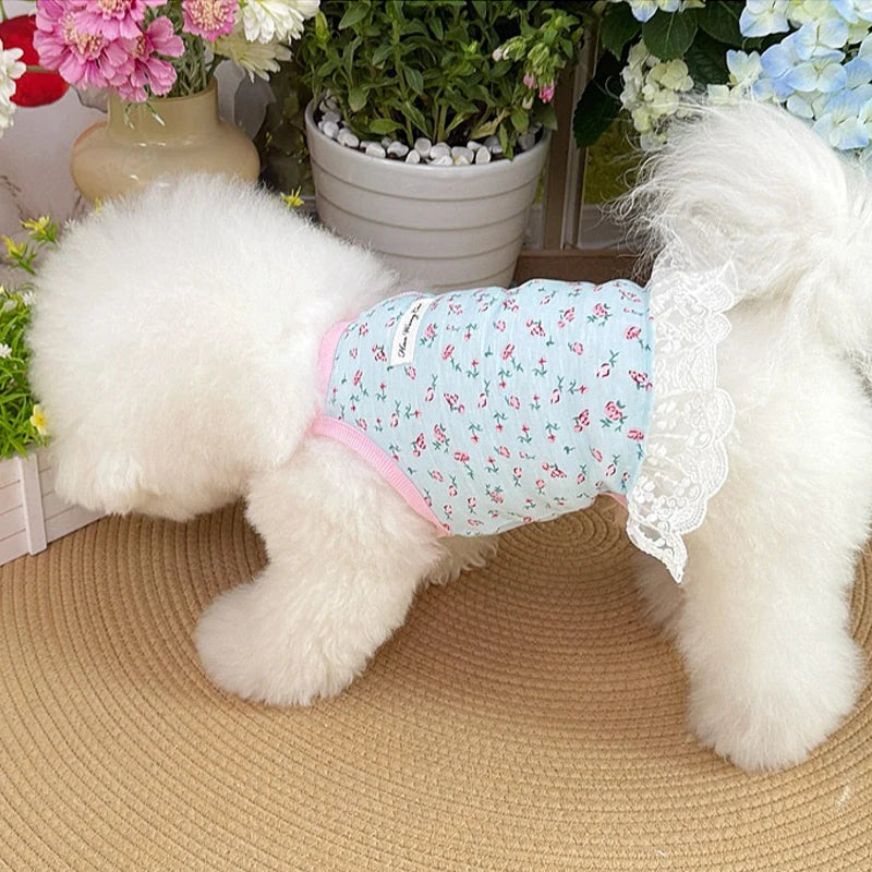 Floral Print Dog Dress Summer Thin Dog Clothes Fashion Puppy Princess Skirt Cute Lace Cat Dress Pet Suspender Vest Dog Apparel