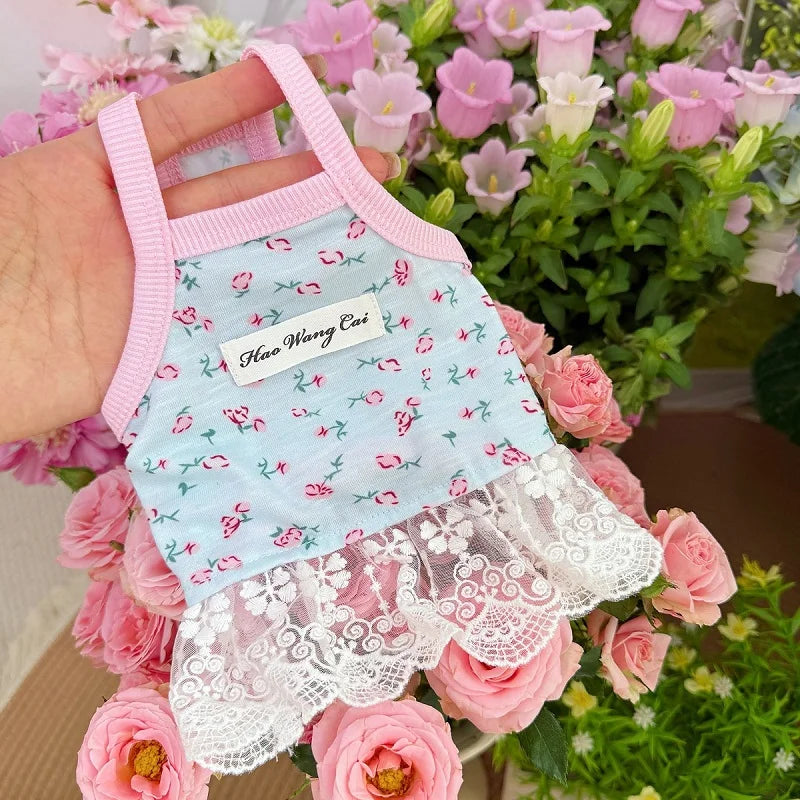 Floral Print Dog Dress Summer Thin Dog Clothes Fashion Puppy Princess Skirt Cute Lace Cat Dress Pet Suspender Vest Dog Apparel