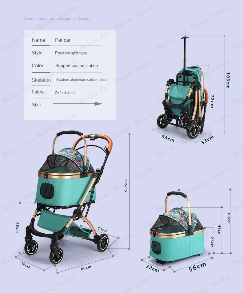 Lightweight Foldable Pet Stroller Small Dog Stroller Detachable Pet Stroller Universal for Cats and Dogs Foldable Pet Car