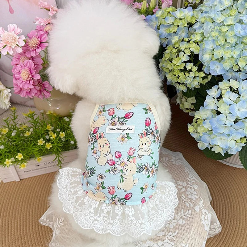 Floral Print Dog Dress Summer Thin Dog Clothes Fashion Puppy Princess Skirt Cute Lace Cat Dress Pet Suspender Vest Dog Apparel