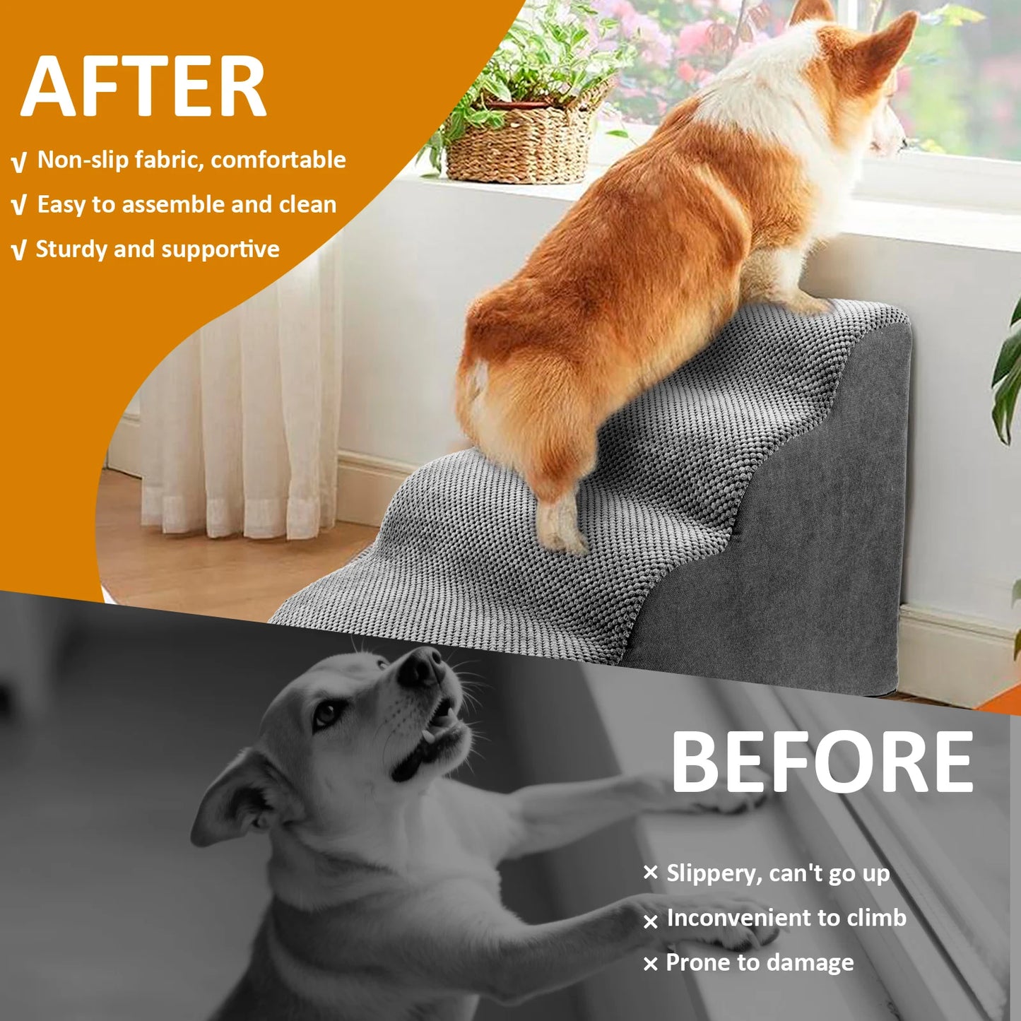 Curved Dog Stairs Ramp for High Beds Corduroy Pet Ramp Stairs for Small Dogs and Cats Ramp Step Wear Resistant Pet Supplies