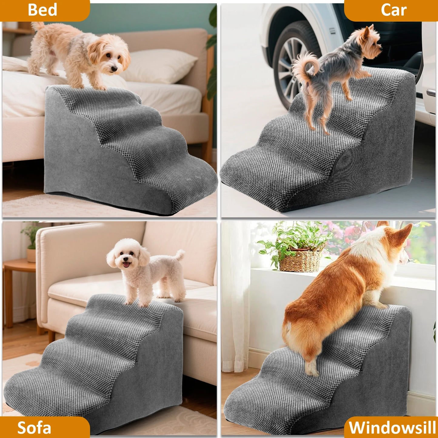 Curved Dog Stairs Ramp for High Beds Corduroy Pet Ramp Stairs for Small Dogs and Cats Ramp Step Wear Resistant Pet Supplies