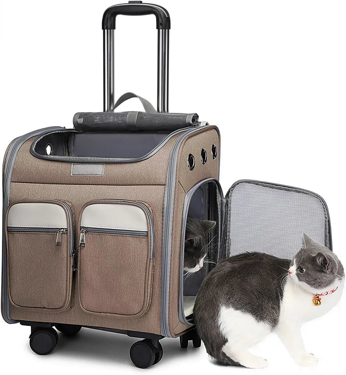 2 In 1 Large Pet Backpack Cat Stroller Pet Carrier with Wheels Portable Foldable Tie-Rod Bag Cat and Dog Travel Carrier Bag