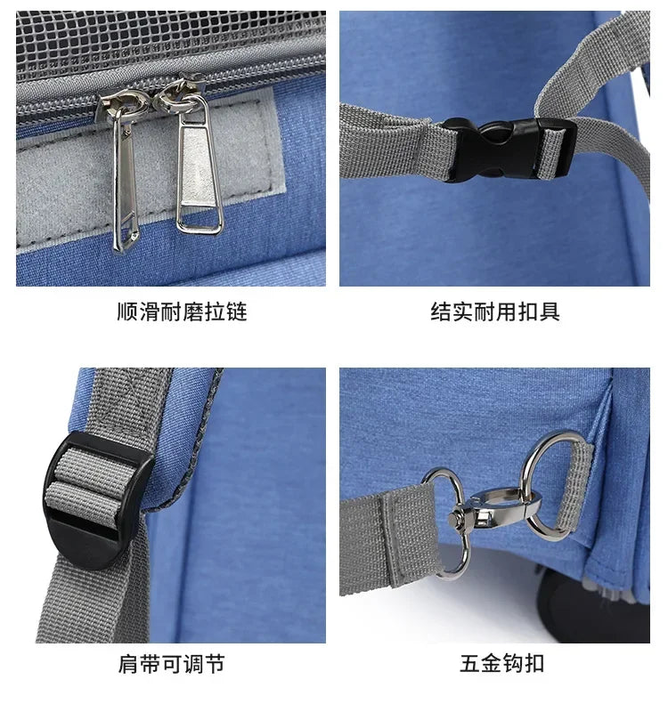 2 In 1 Large Pet Backpack Cat Stroller Pet Carrier with Wheels Portable Foldable Tie-Rod Bag Cat and Dog Travel Carrier Bag