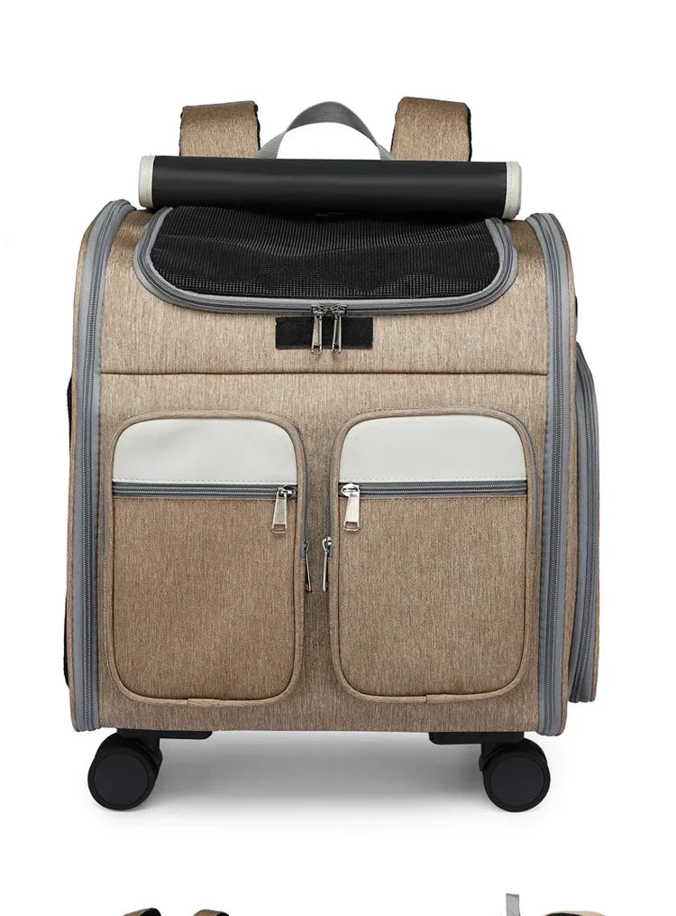 2 In 1 Large Pet Backpack Cat Stroller Pet Carrier with Wheels Portable Foldable Tie-Rod Bag Cat and Dog Travel Carrier Bag