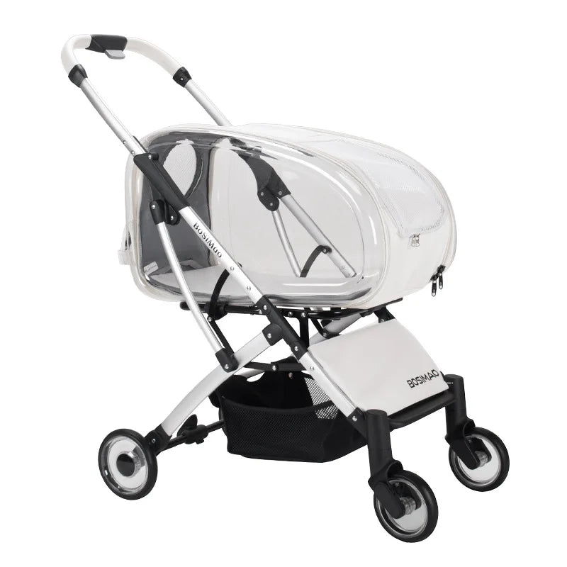 2023 New Transparent Pet Cart Dog and Cat Walking Cart Small Medium Sized Dog Pulled Stroller Lightweight Foldable Detachable