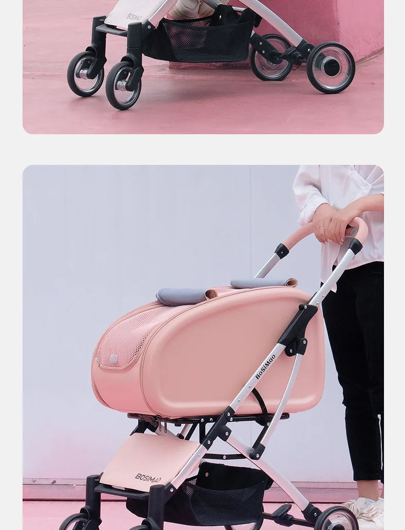 2023 New Transparent Pet Cart Dog and Cat Walking Cart Small Medium Sized Dog Pulled Stroller Lightweight Foldable Detachable