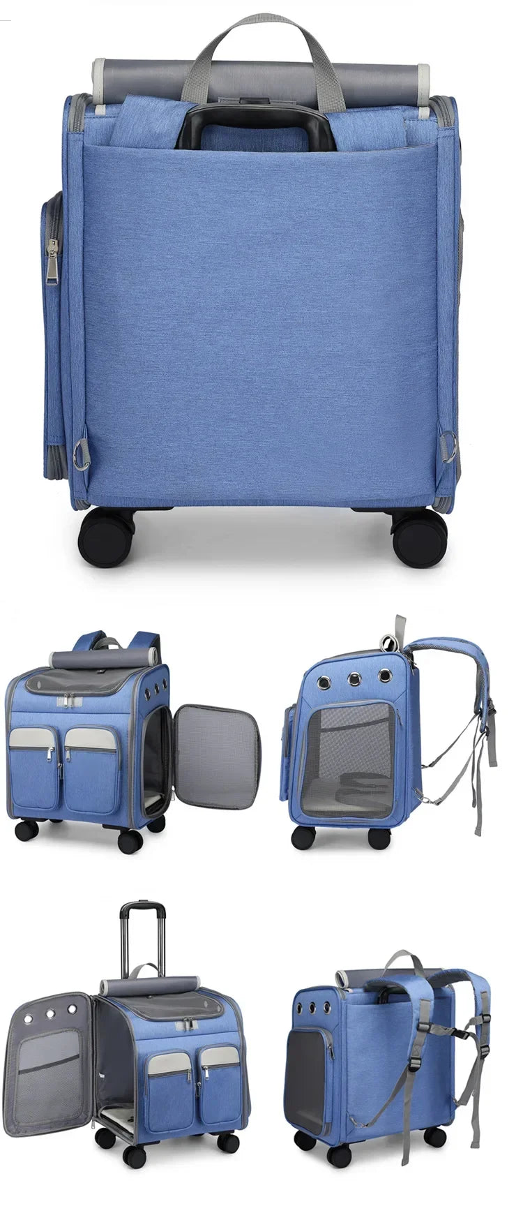 2 In 1 Large Pet Backpack Cat Stroller Pet Carrier with Wheels Portable Foldable Tie-Rod Bag Cat and Dog Travel Carrier Bag