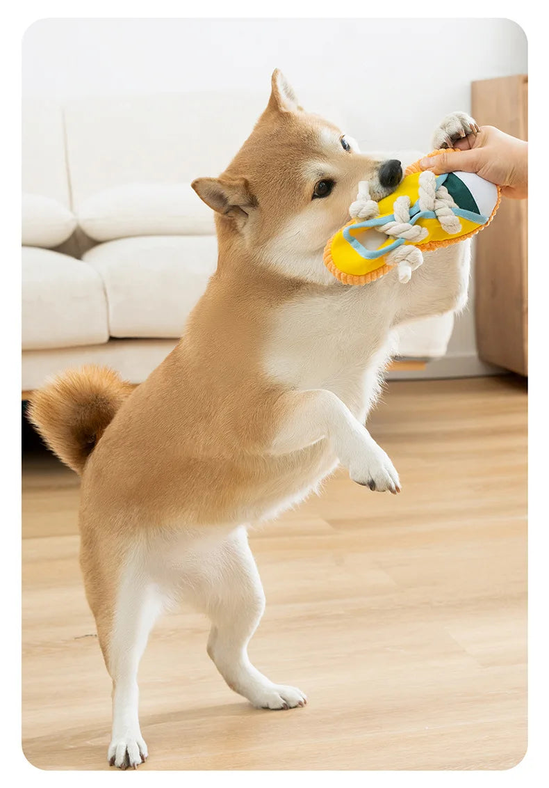 Dog Slippers Shape Squeak Toy Teeth Grinding Bite Resistant Shoes Toy With Cotton Rope Pet Chewing Toys Dog Toys Dog Accessories