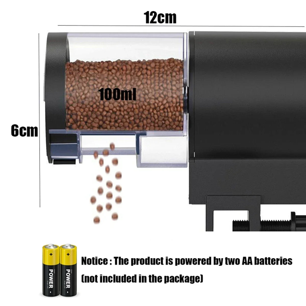 Automatic Fish Feeder 100ml/3.38oz, Smart Timer Auto Fish Food Dispenser with Battery, Easy Install for Aquarium Fish Tank