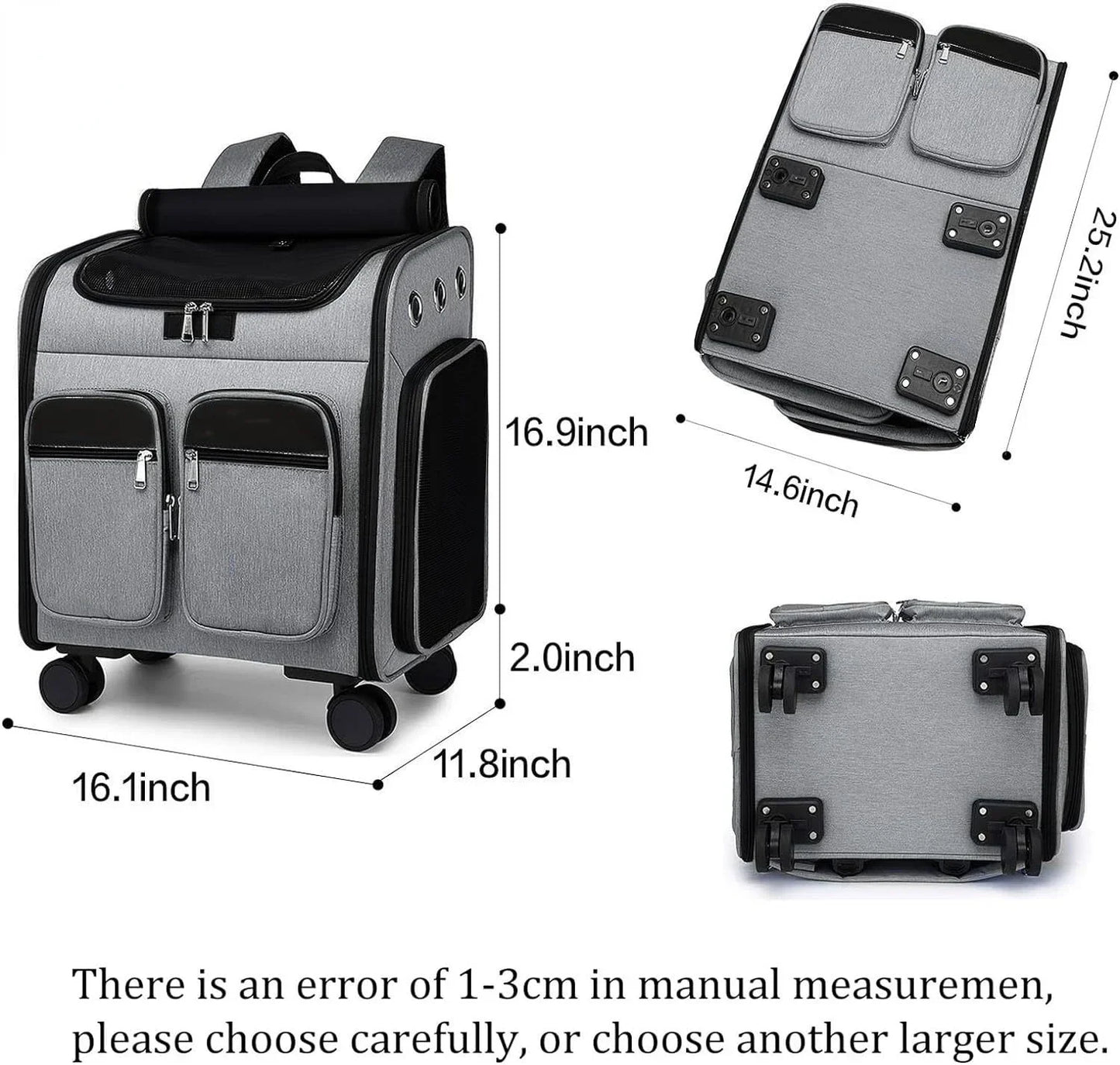 2 In 1 Large Pet Backpack Cat Stroller Pet Carrier with Wheels Portable Foldable Tie-Rod Bag Cat and Dog Travel Carrier Bag
