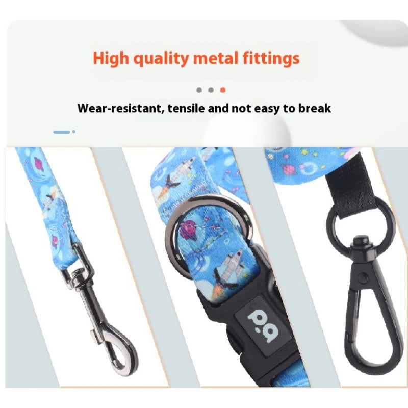 Printed Dog Harness & Leash Set - Adjustable Chest Back Collar for Secure & Stylish Walks