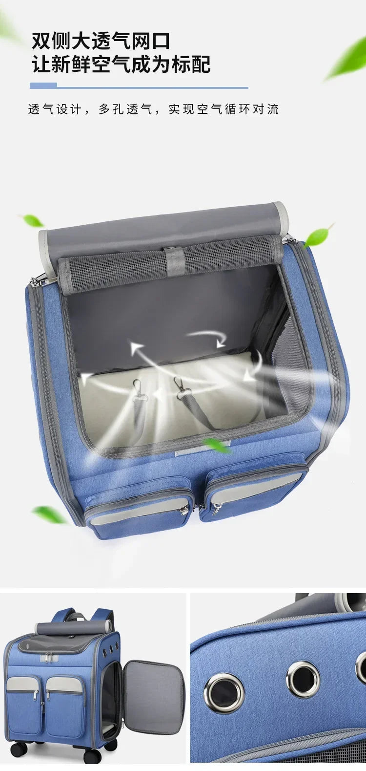 2 In 1 Large Pet Backpack Cat Stroller Pet Carrier with Wheels Portable Foldable Tie-Rod Bag Cat and Dog Travel Carrier Bag