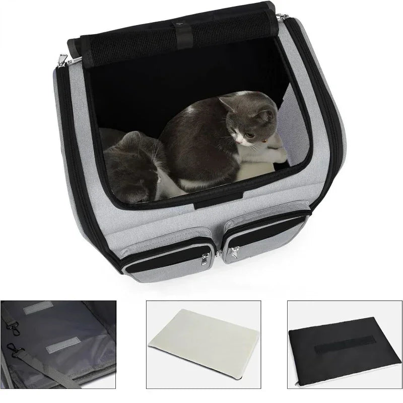 2 In 1 Large Pet Backpack Cat Stroller Pet Carrier with Wheels Portable Foldable Tie-Rod Bag Cat and Dog Travel Carrier Bag