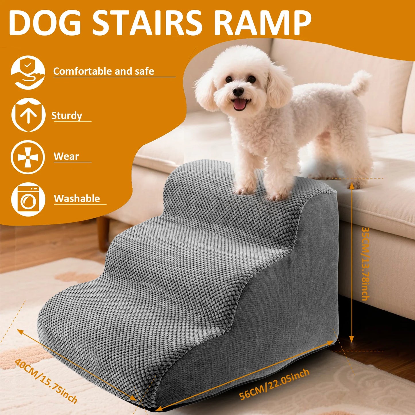 Curved Dog Stairs Ramp for High Beds Corduroy Pet Ramp Stairs for Small Dogs and Cats Ramp Step Wear Resistant Pet Supplies