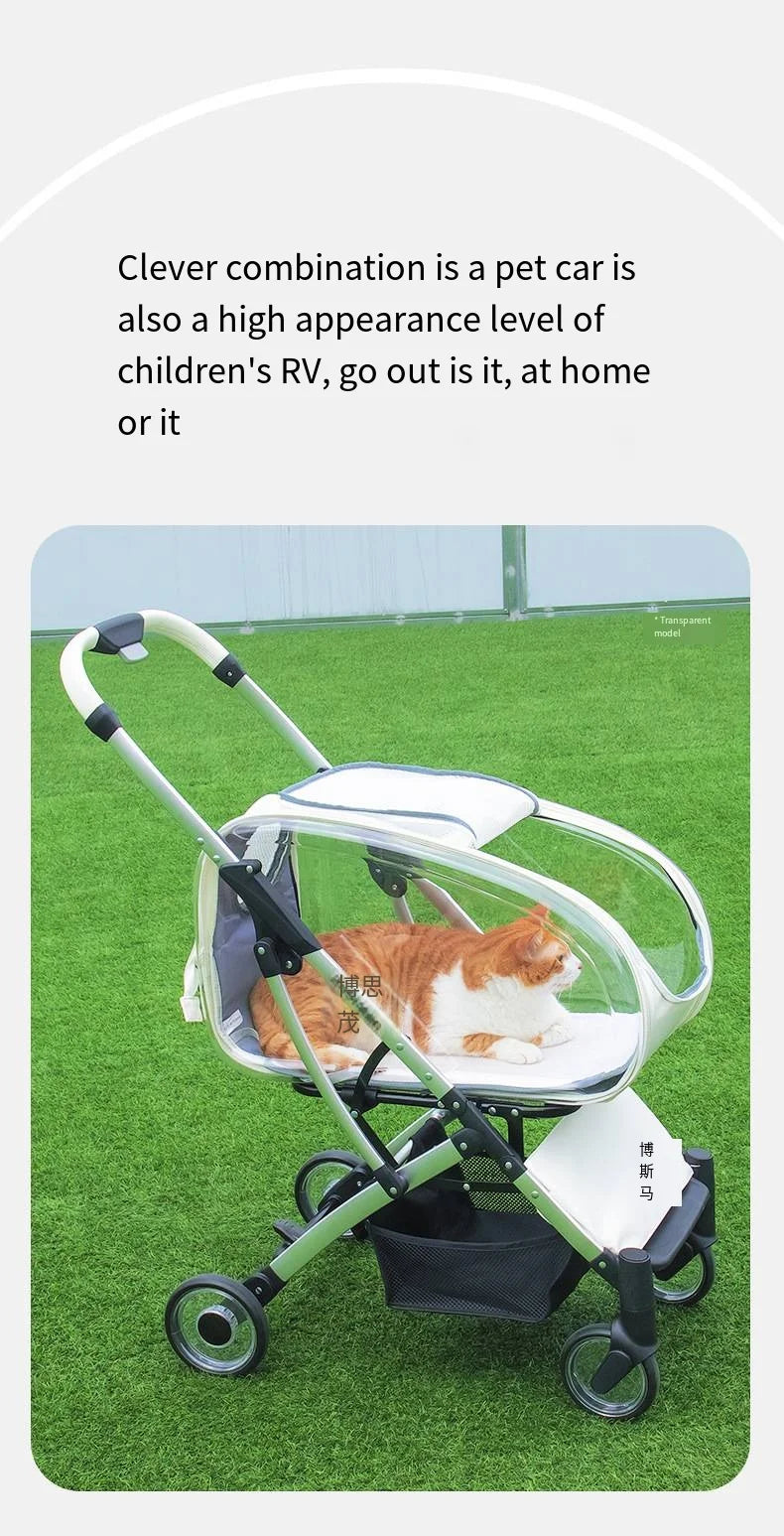 2023 New Transparent Pet Cart Dog and Cat Walking Cart Small Medium Sized Dog Pulled Stroller Lightweight Foldable Detachable