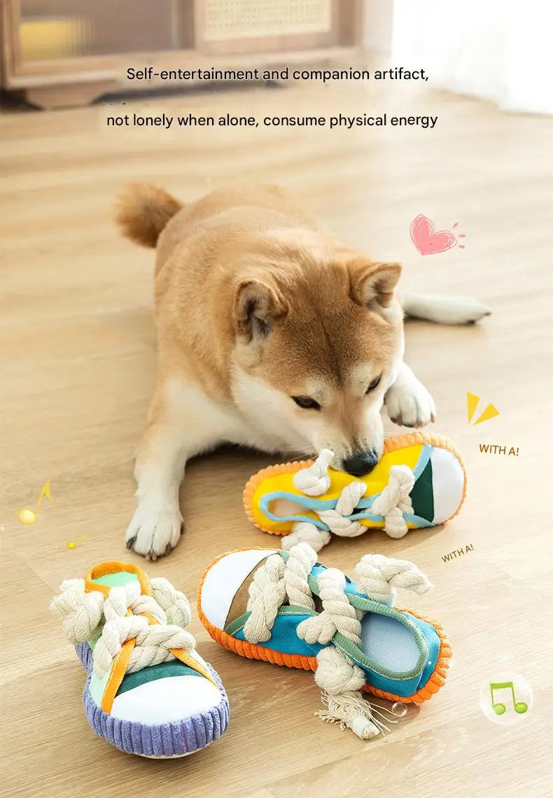 Dog Slippers Shape Squeak Toy Teeth Grinding Bite Resistant Shoes Toy With Cotton Rope Pet Chewing Toys Dog Toys Dog Accessories