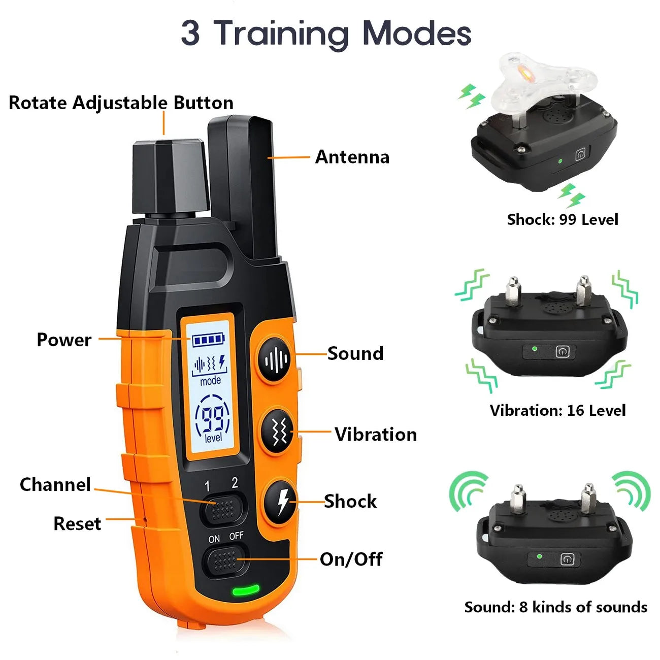 3300Ft Dog Training Collar with Remote Rechargeable Waterproof E Collar Beep Vibration Shock High Quality Pet Training