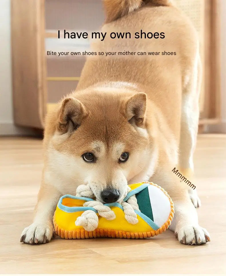 Dog Slippers Shape Squeak Toy Teeth Grinding Bite Resistant Shoes Toy With Cotton Rope Pet Chewing Toys Dog Toys Dog Accessories