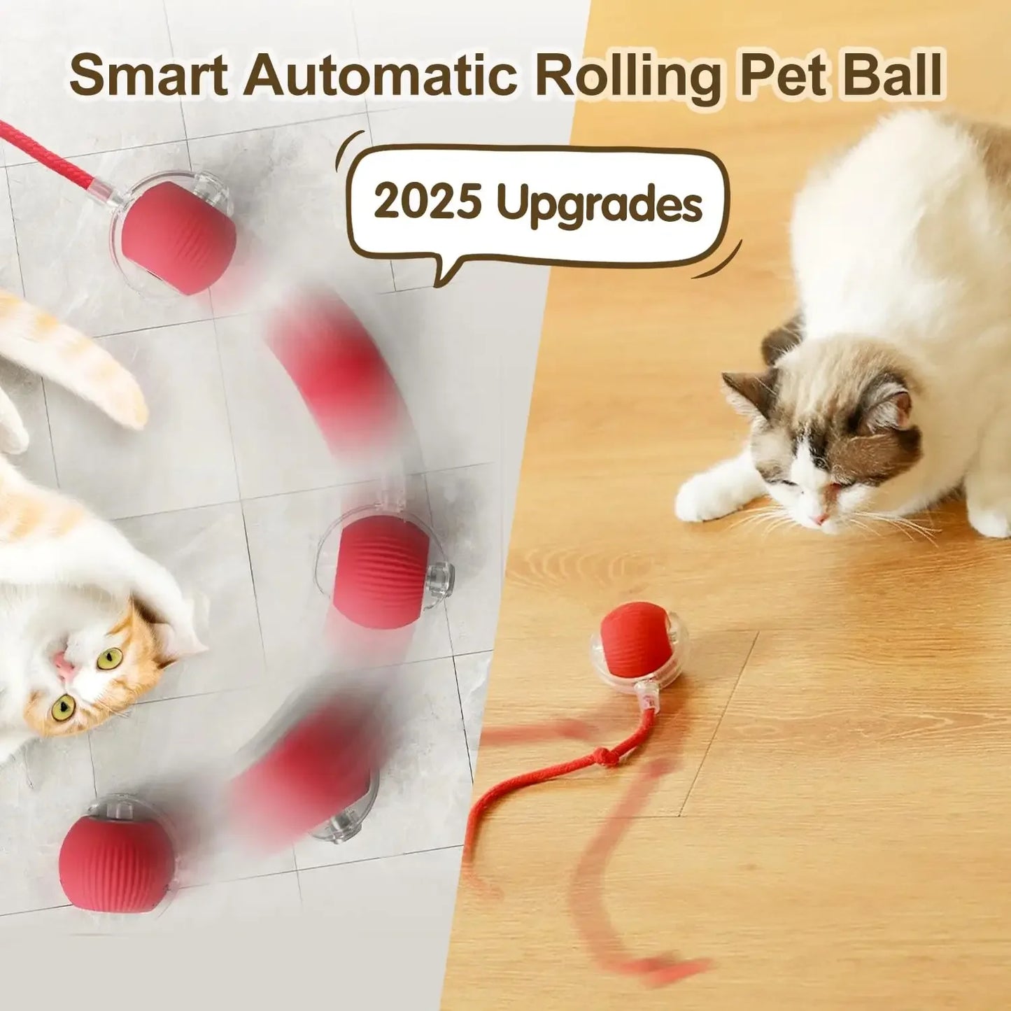 Smart Cat Interactive Ball, Automatic Rolling Ball with Tail, Rechargeable Smart Pet Interactive Toy, Intelligent Mouse for Cat
