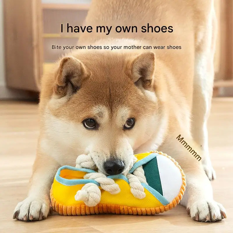 Dog Slippers Shape Squeak Toy Teeth Grinding Bite Resistant Shoes Toy With Cotton Rope Pet Chewing Toys Dog Toys Dog Accessories