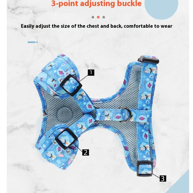 Printed Dog Harness & Leash Set - Adjustable Chest Back Collar for Secure & Stylish Walks