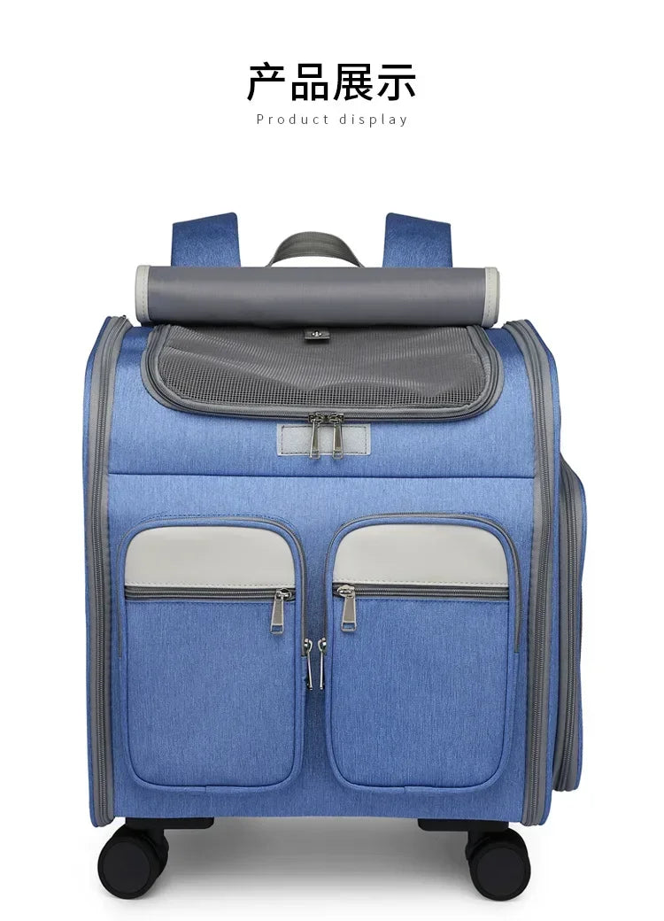 2 In 1 Large Pet Backpack Cat Stroller Pet Carrier with Wheels Portable Foldable Tie-Rod Bag Cat and Dog Travel Carrier Bag