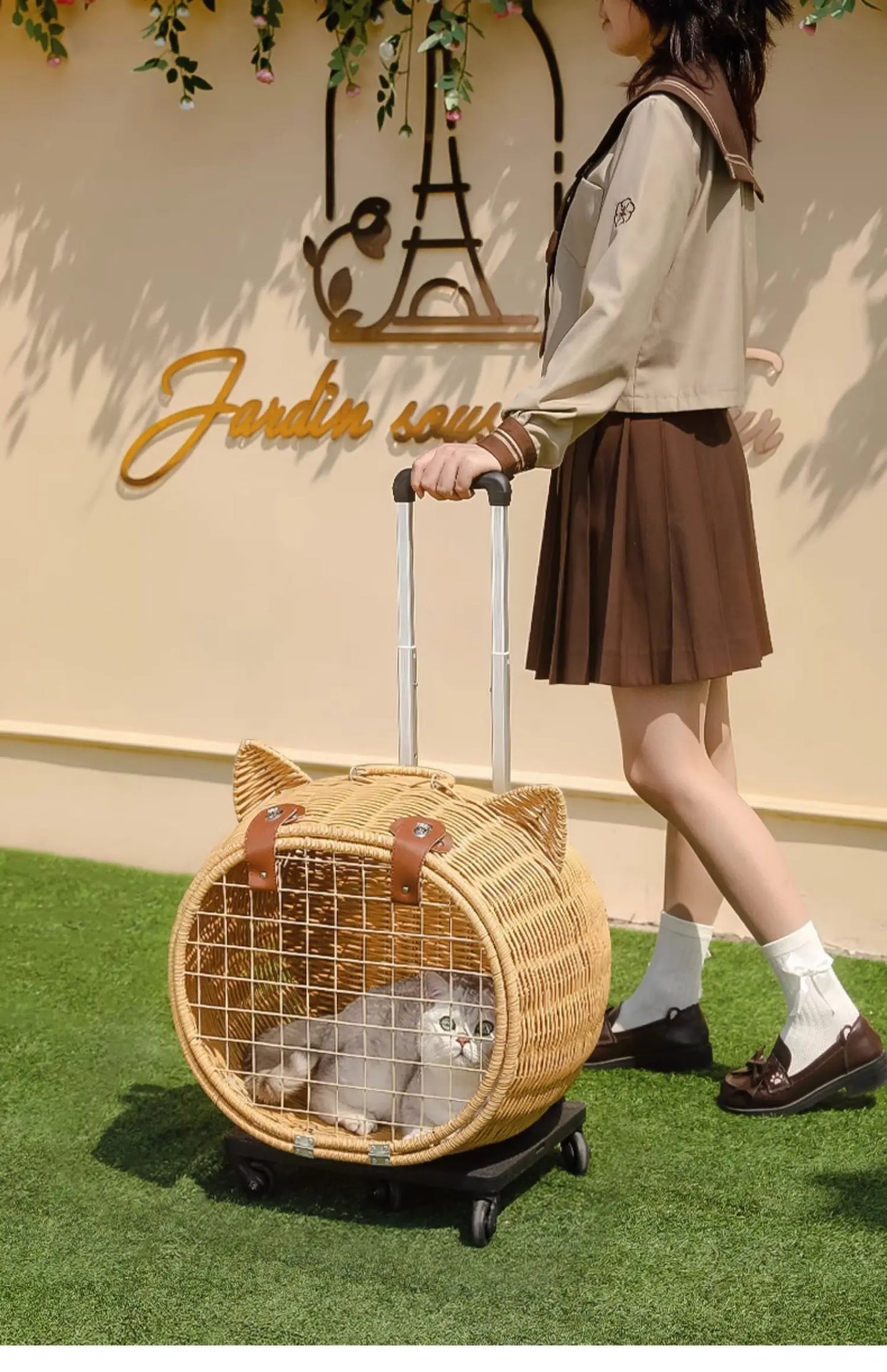 Rattan Cat Stroller Space Capsule Cat Carrier Large Pet Travel Bag for Cats & Dogs  Multi-Cat  Effortless Pet Stroller