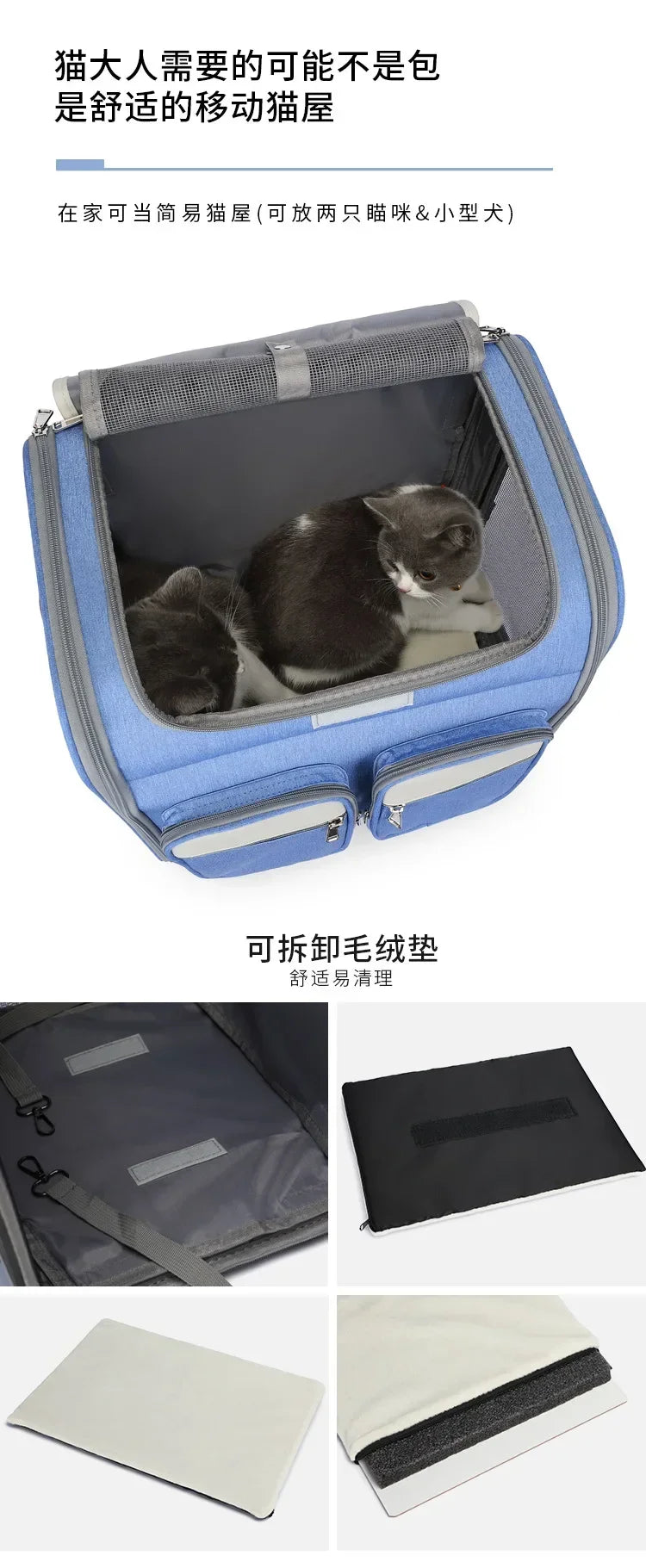 2 In 1 Large Pet Backpack Cat Stroller Pet Carrier with Wheels Portable Foldable Tie-Rod Bag Cat and Dog Travel Carrier Bag