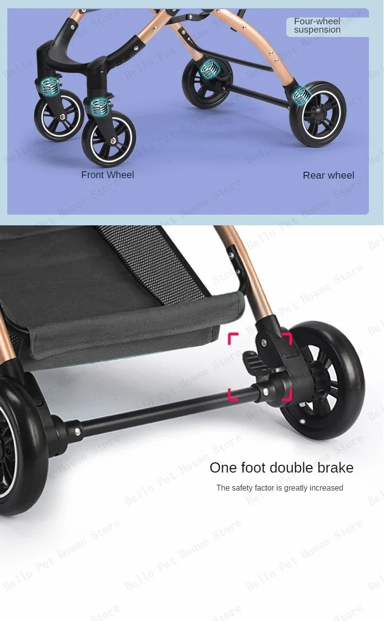 Lightweight Foldable Pet Stroller Small Dog Stroller Detachable Pet Stroller Universal for Cats and Dogs Foldable Pet Car