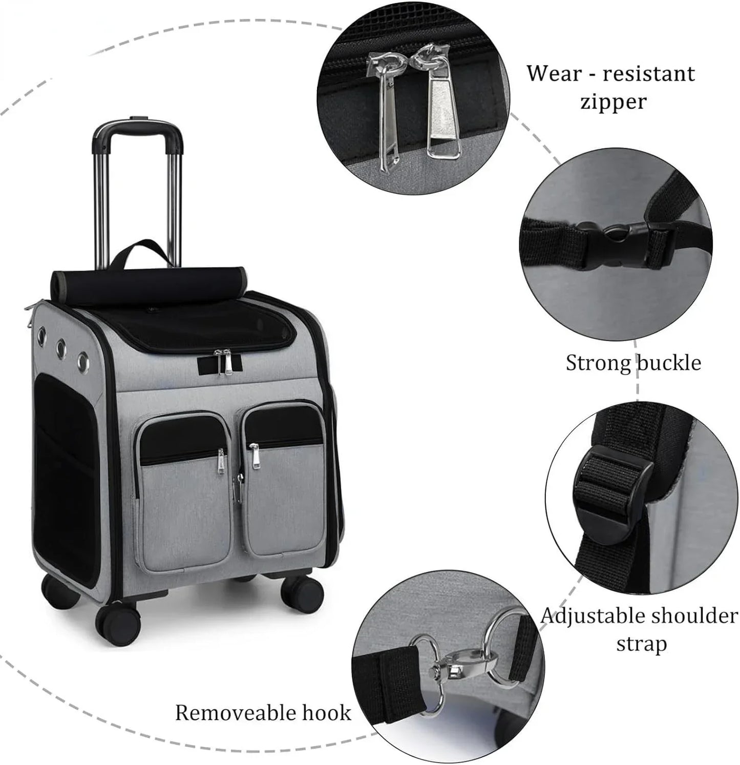 2 In 1 Large Pet Backpack Cat Stroller Pet Carrier with Wheels Portable Foldable Tie-Rod Bag Cat and Dog Travel Carrier Bag