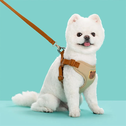 Cartoon Cute Pet Harness Leash Adjustable Anti-Escape Dog Collar Harness No Pull Dog Harness Outdoor Walking Travel