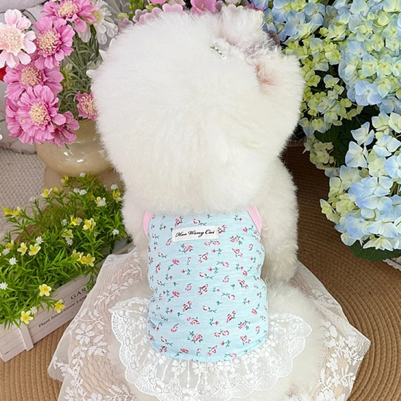 Floral Print Dog Dress Summer Thin Dog Clothes Fashion Puppy Princess Skirt Cute Lace Cat Dress Pet Suspender Vest Dog Apparel