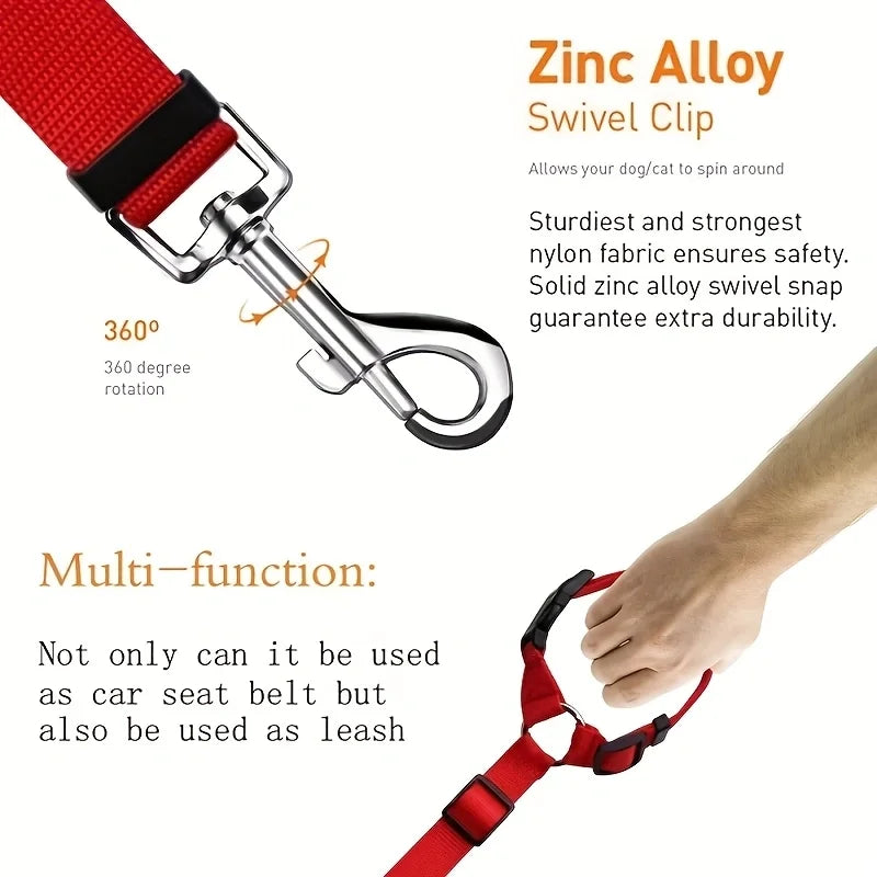 Solid Color Two-in-one Pet Car Seat Belt Nylon Lead Leash Backseat Safety Belt Adjustable Dogs Harness Collar Pet Accessories