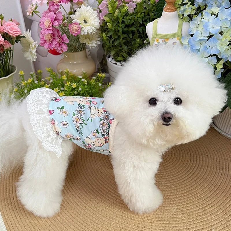 Floral Print Dog Dress Summer Thin Dog Clothes Fashion Puppy Princess Skirt Cute Lace Cat Dress Pet Suspender Vest Dog Apparel
