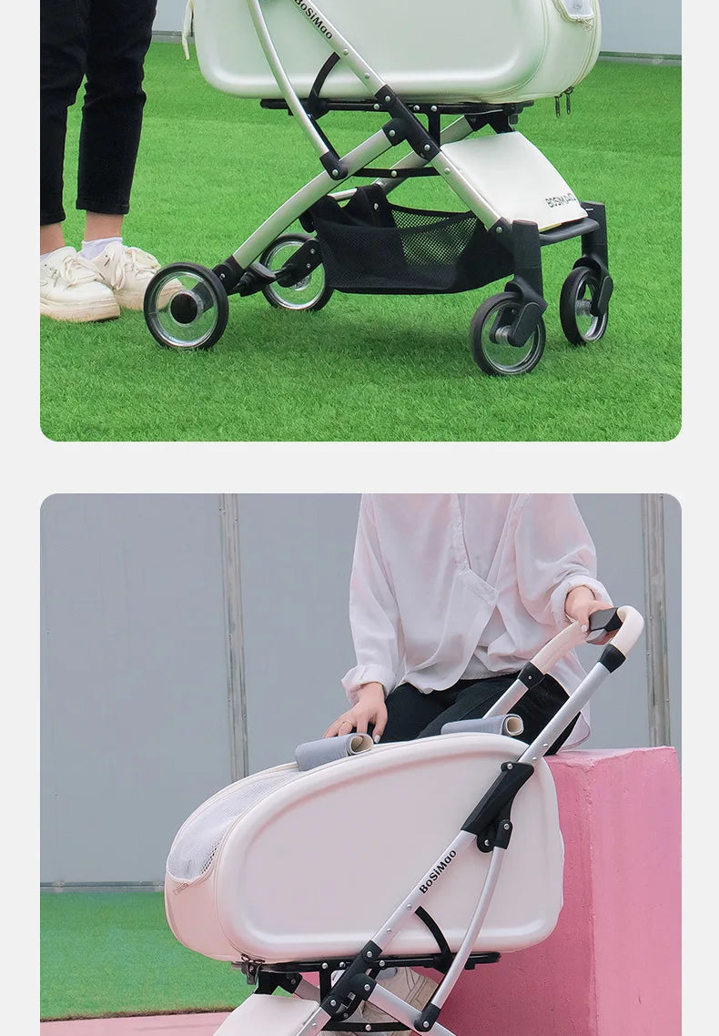 2023 New Transparent Pet Cart Dog and Cat Walking Cart Small Medium Sized Dog Pulled Stroller Lightweight Foldable Detachable