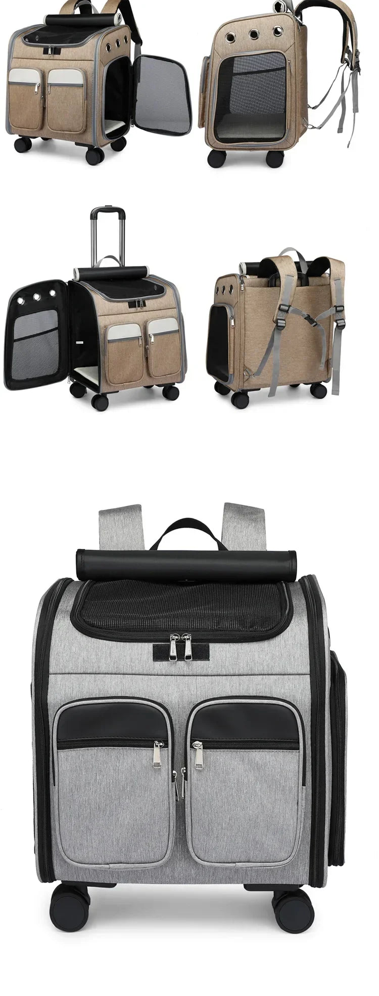 2 In 1 Large Pet Backpack Cat Stroller Pet Carrier with Wheels Portable Foldable Tie-Rod Bag Cat and Dog Travel Carrier Bag